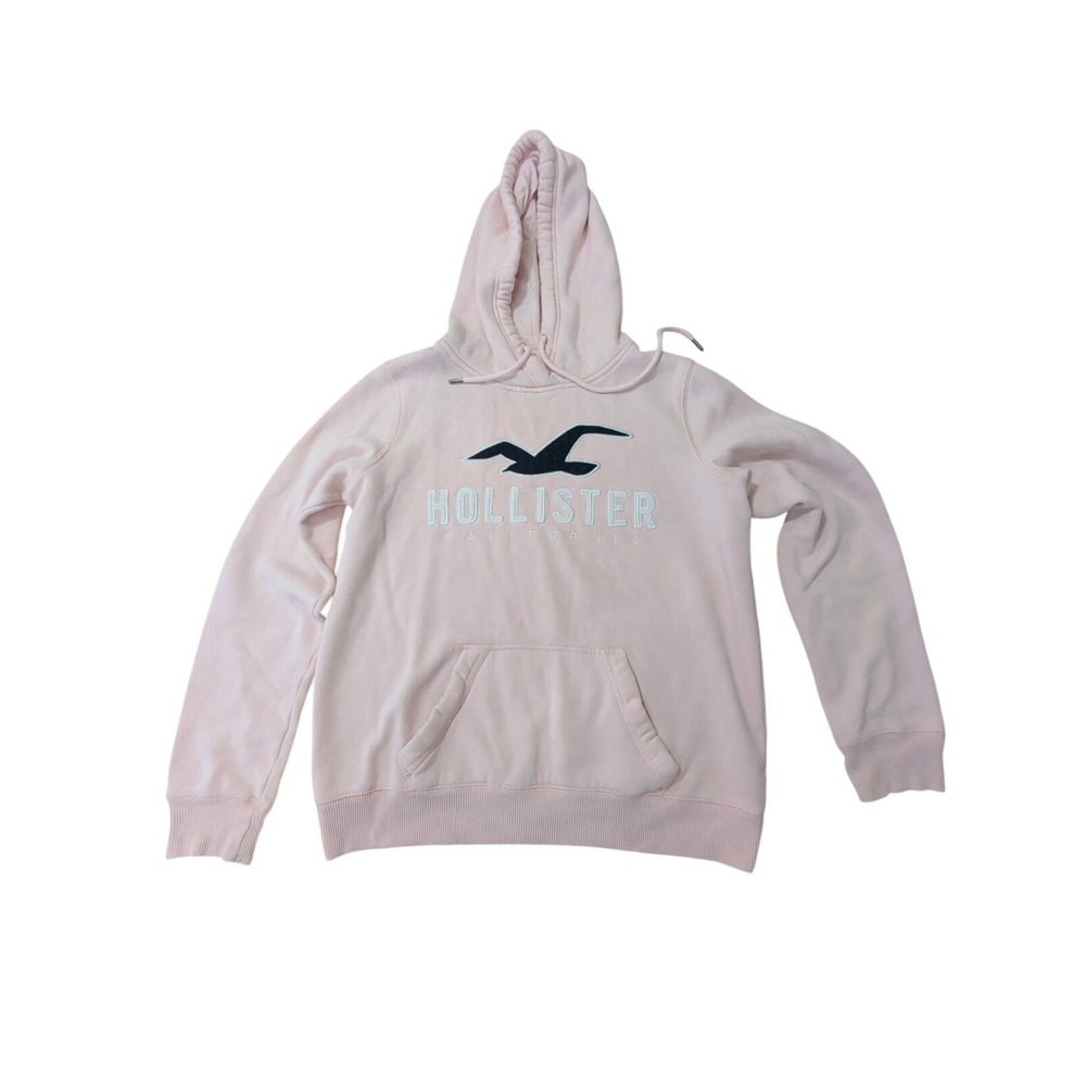 Hollister Pullover Hoodie Womens S Pink Embroidered Logo Spell Out Y2K Surf Core